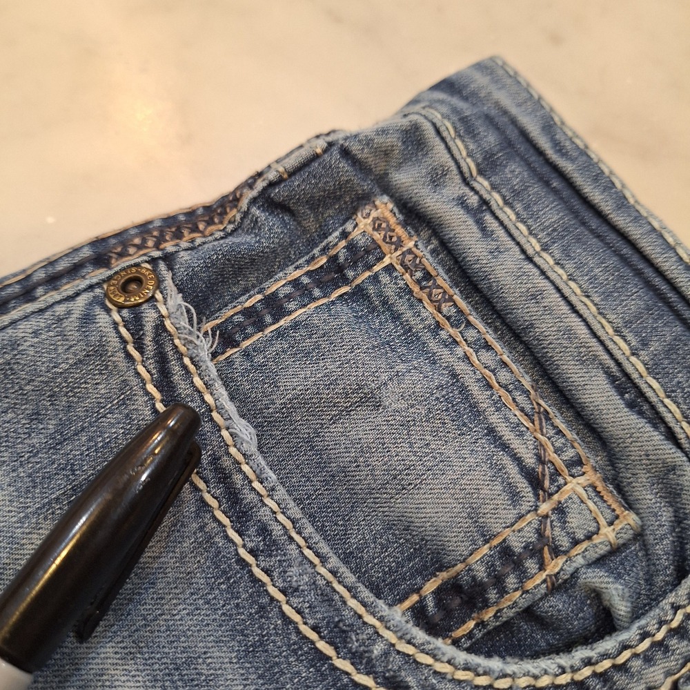 BKE Tyler Straight Leg Jeans‎ Mens 33R Medium Wash Contrast Stitch Denim Casual - Picture 7 of 11